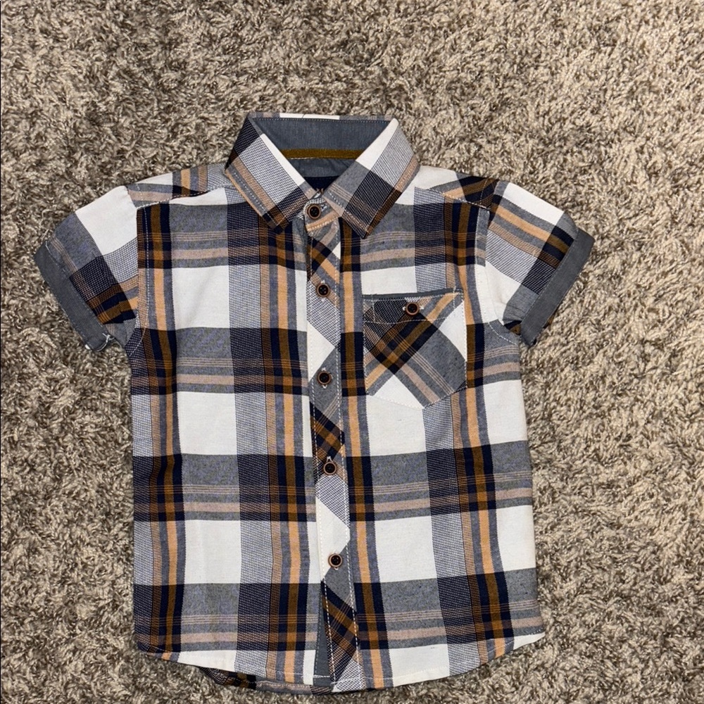 Nomad Blue and White Button Down Shirt Plaid Design